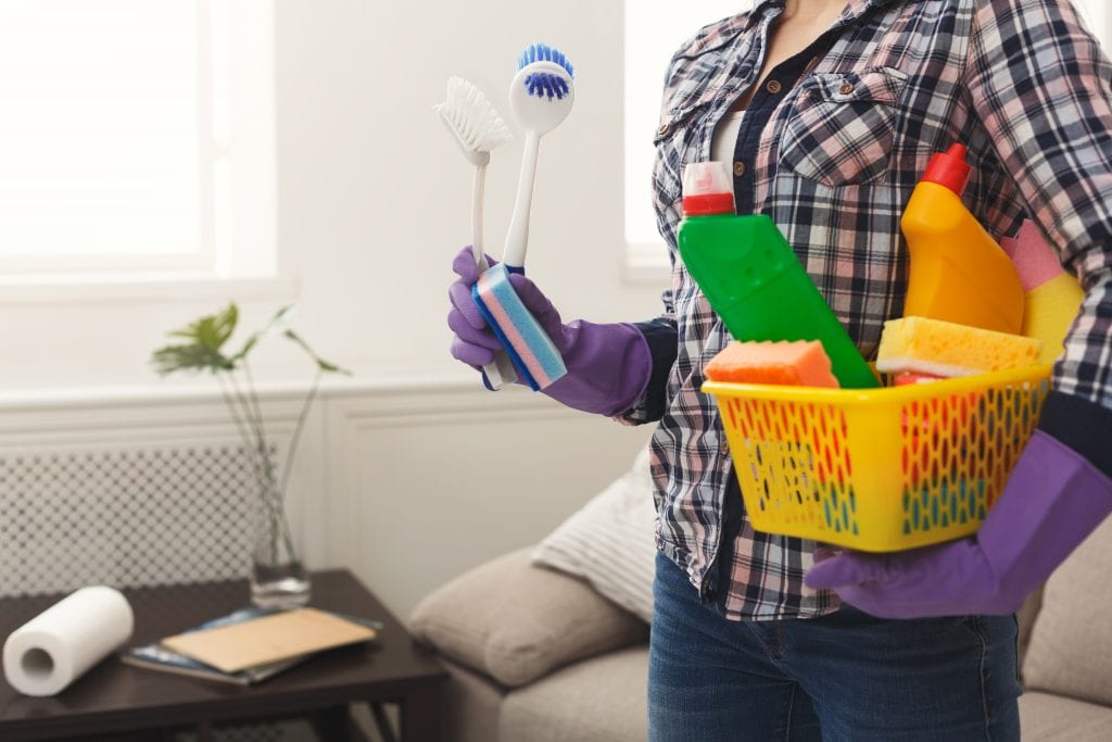 Woman with cleaning equipment