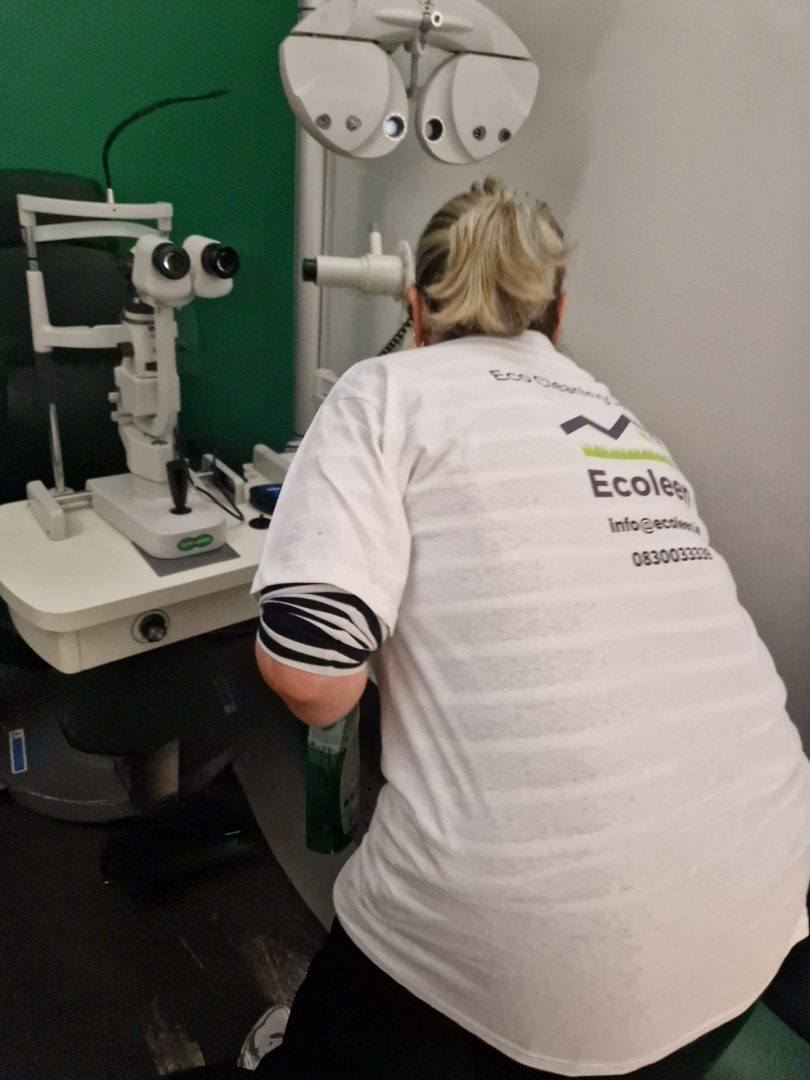 Creche cleaning in Dublin: an Ecoleen cleaner sanitising surfaces before the children arrive